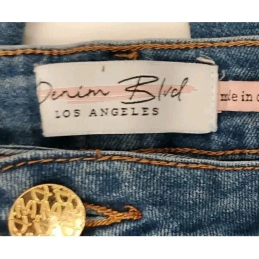 Denim Blvd Los Angeles High Rise Flare Raw Hi Low Hem Jeans Stretch Size Large - Picture 12 of 14